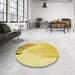 Round Patterned Yellow Rug in a Office, pat807yw