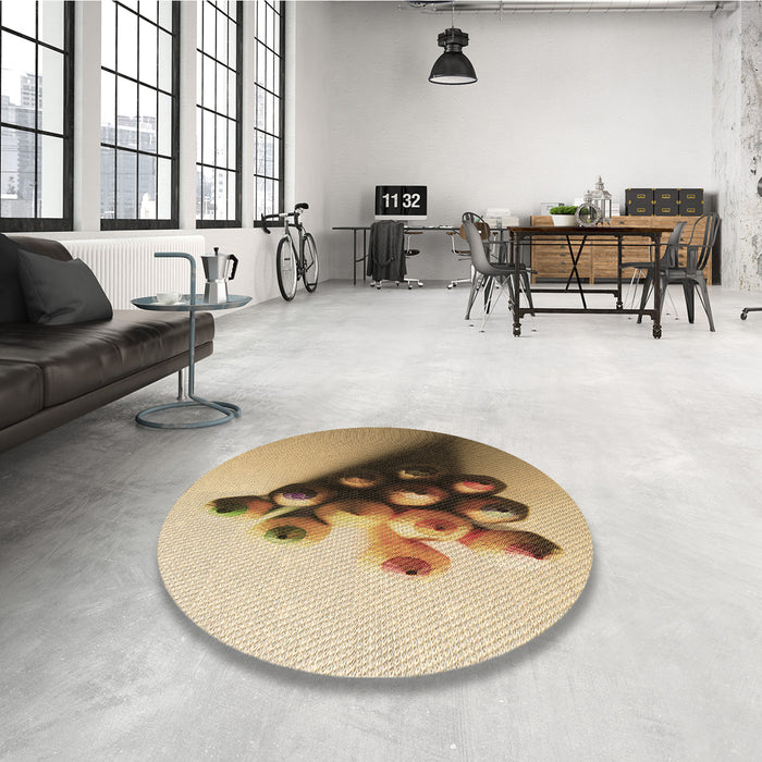 Round Patterned Saddle Brown Rug in a Office, pat808brn