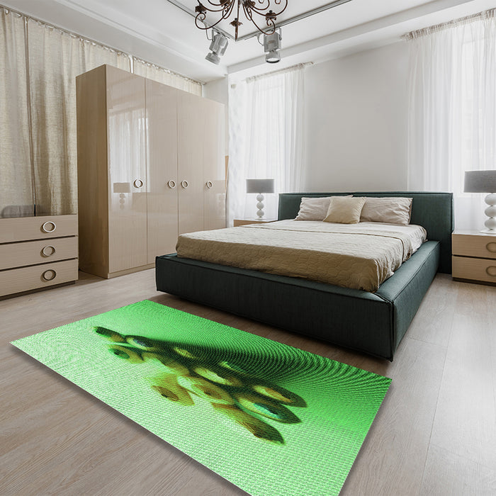 Round Machine Washable Transitional Green Rug in a Office, wshpat808grn