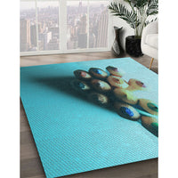 Patterned Greenish Blue Green Rug, pat808lblu