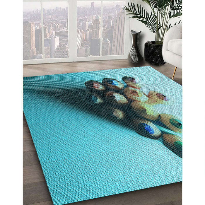 Patterned Greenish Blue Green Rug in Family Room, pat808lblu