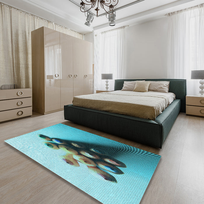 Round Machine Washable Transitional Greenish Blue Green Rug in a Office, wshpat808lblu