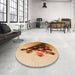 Round Patterned Yellow Orange Rug in a Office, pat808org