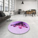 Round Patterned Dark Orchid Purple Rug in a Office, pat808pur