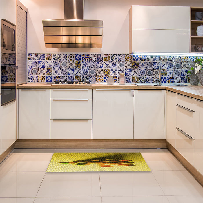 Patterned Bright Gold Yellow Rug in a Kitchen, pat808yw