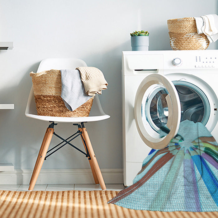 Machine Washable Transitional Deep-Sea Green Rug in a Washing Machine, wshpat809lblu