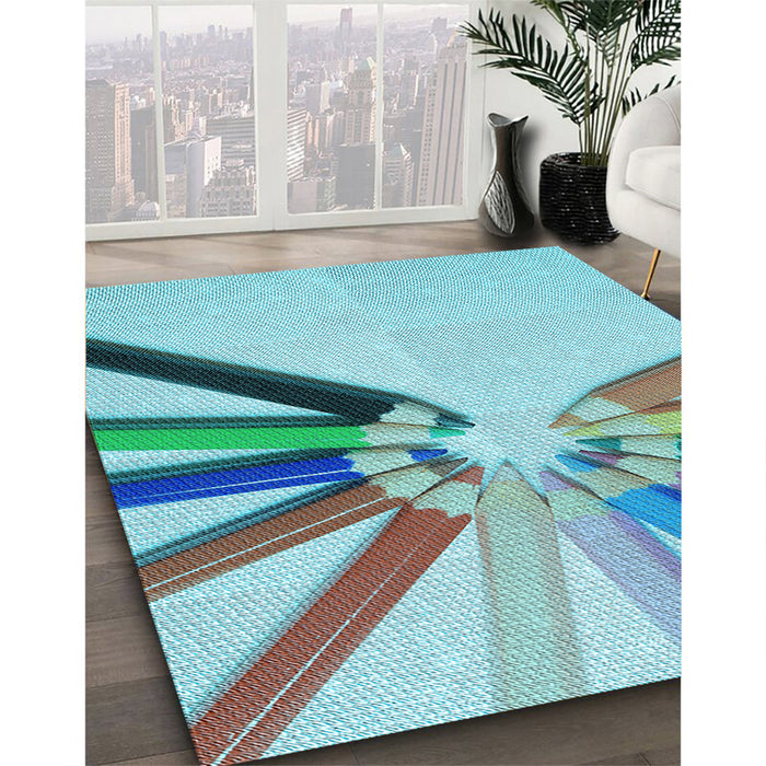 Patterned Deep-Sea Green Rug in Family Room, pat809lblu
