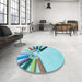 Round Patterned Deep-Sea Green Rug in a Office, pat809lblu