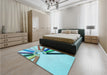 Patterned Deep-Sea Green Rug in a Bedroom, pat809lblu