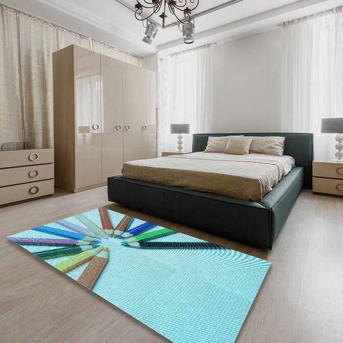 Patterned Deep-Sea Green Rug in a Bedroom, pat809lblu
