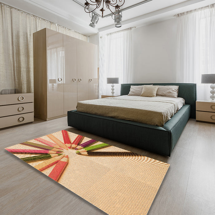 Round Machine Washable Transitional Orange Rug in a Office, wshpat809org