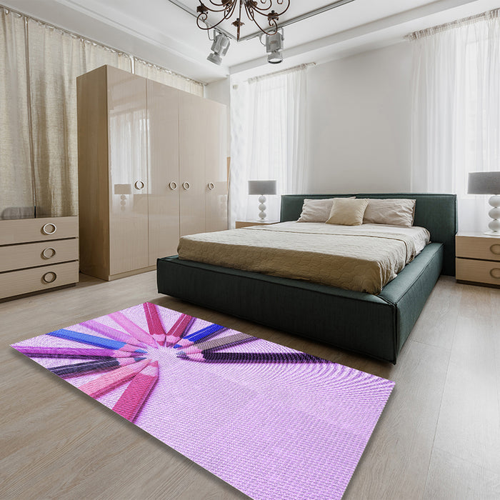 Round Machine Washable Transitional Blossom Pink Rug in a Office, wshpat809pur