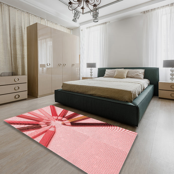Round Machine Washable Transitional Red Rug in a Office, wshpat809rd
