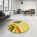 Round Patterned Bold Yellow Rug in a Office, pat809yw