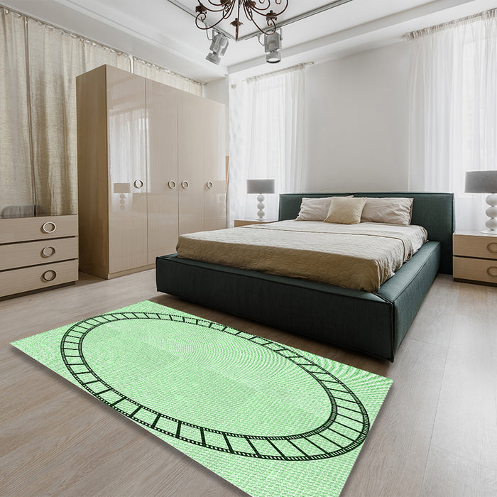 Round Machine Washable Transitional Mint Green Rug in a Office, wshpat81grn