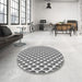 Round Patterned Platinum Silver Gray Rug in a Office, pat810gry