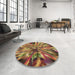 Round Patterned Orange Gold Rug in a Office, pat812brn