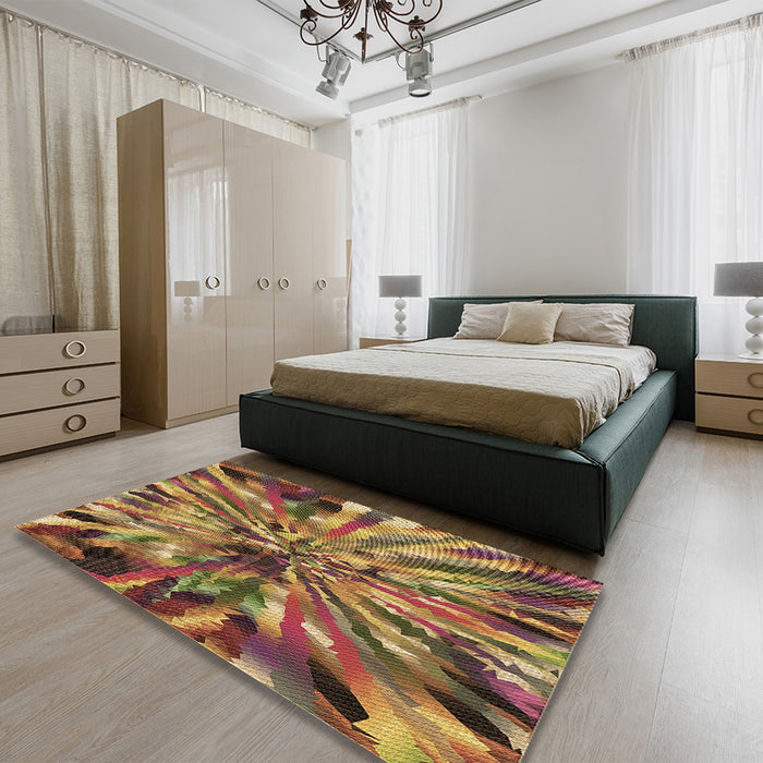 Patterned Orange Gold Rug in a Bedroom, pat812brn