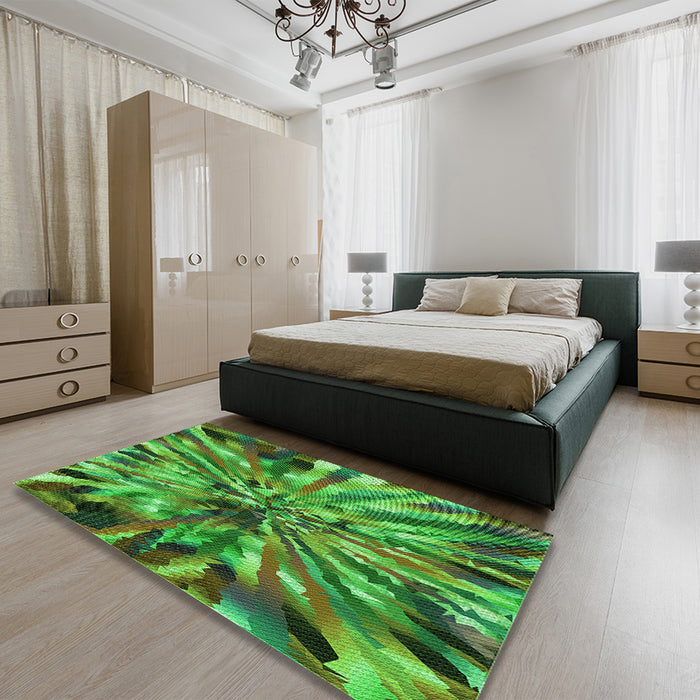 Patterned Neon Green Rug in a Bedroom, pat812grn