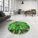 Round Patterned Neon Green Rug in a Office, pat812grn