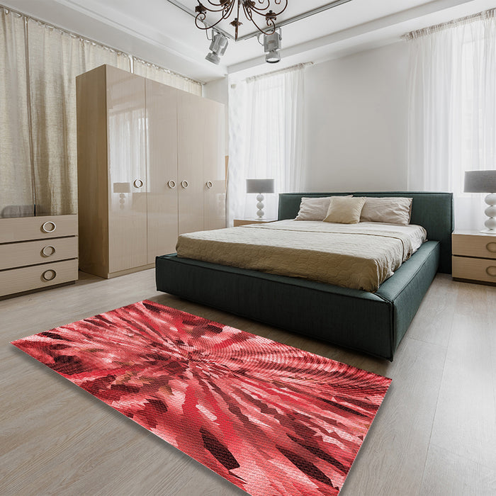 Patterned Red Rug in a Bedroom, pat812rd