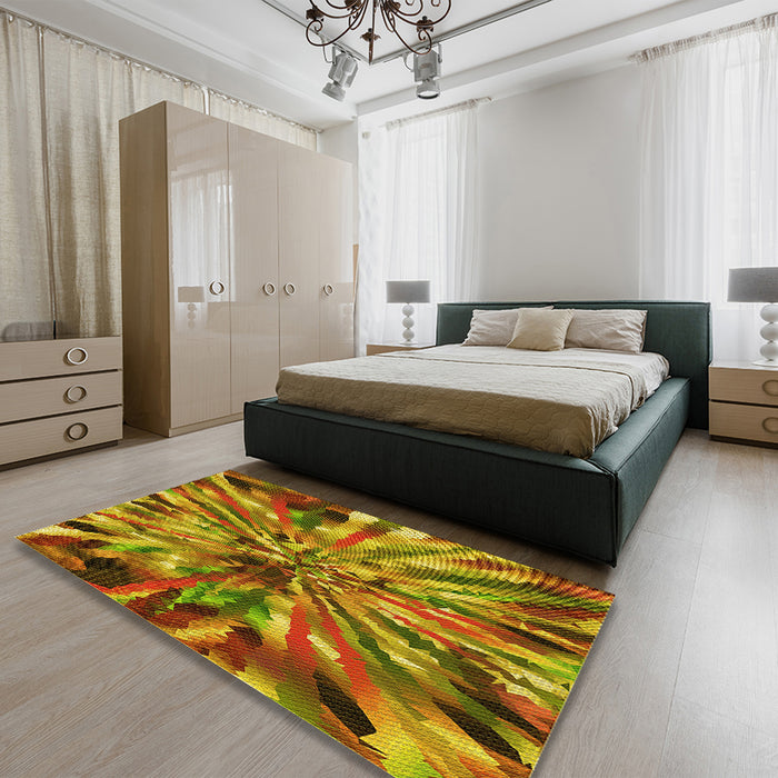 Patterned Mahogany Brown Rug in a Bedroom, pat812yw