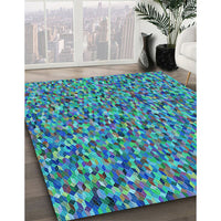 Patterned Dark Turquoise Green Rug, pat813lblu