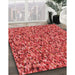 Patterned Red Rug in Family Room, pat813rd