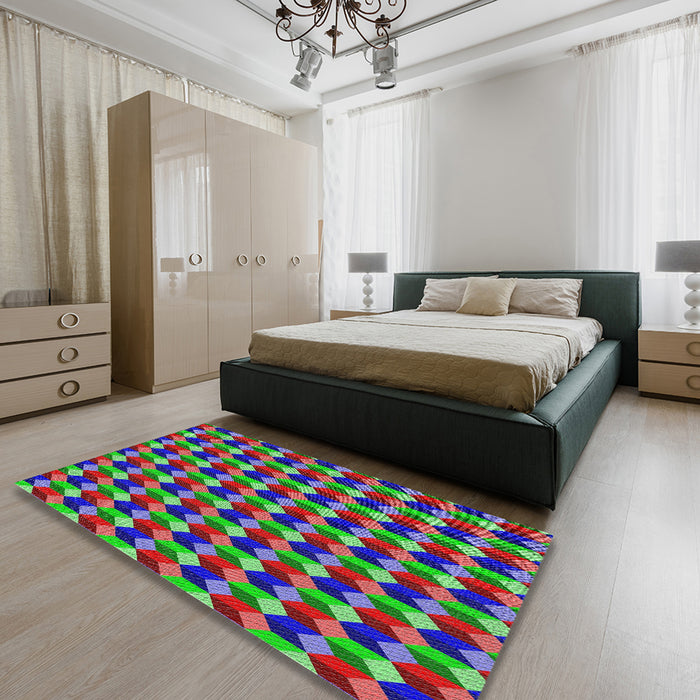 Patterned Green Modern Rug in a Bedroom, pat814