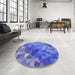 Round Patterned Sky Blue Rug in a Office, pat817blu