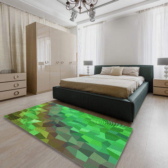 Patterned Seaweed Green Rug in a Bedroom, pat817grn