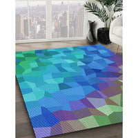 Patterned Dark Turquoise Green Rug, pat817lblu