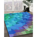 Patterned Dark Turquoise Green Rug in Family Room, pat817lblu