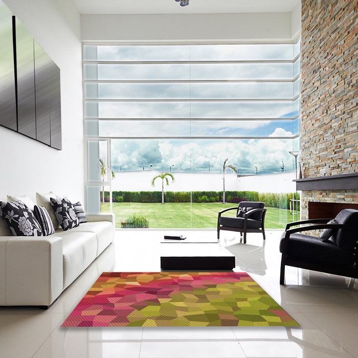Square Patterned Caramel Brown Rug in a Living Room, pat817org