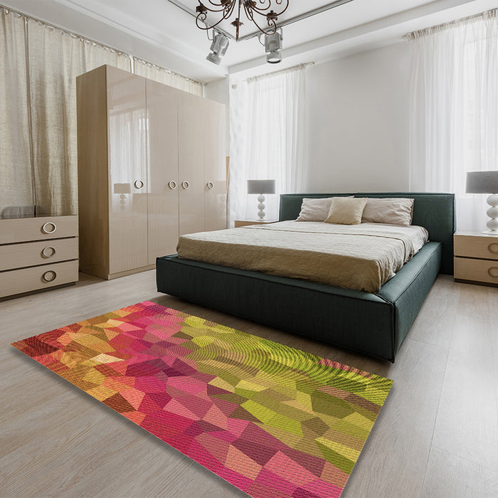 Patterned Caramel Brown Rug in a Bedroom, pat817org
