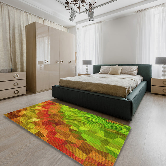 Patterned Pistachio Green Rug in a Bedroom, pat817yw