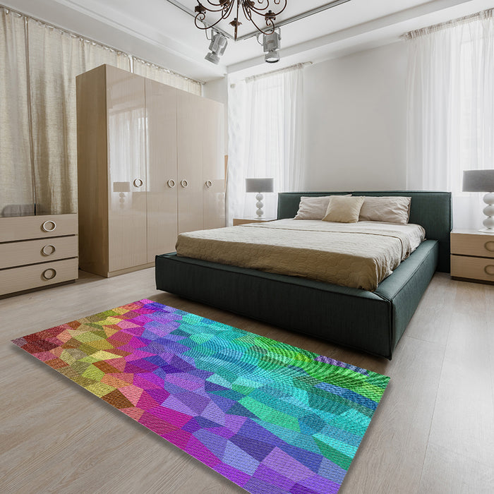 Patterned Mint Green Modern Rug in a Bedroom, pat817