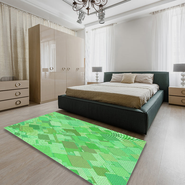 Patterned Neon Green Rug in a Bedroom, pat818grn