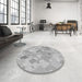 Round Patterned Platinum Silver Gray Rug in a Office, pat818gry