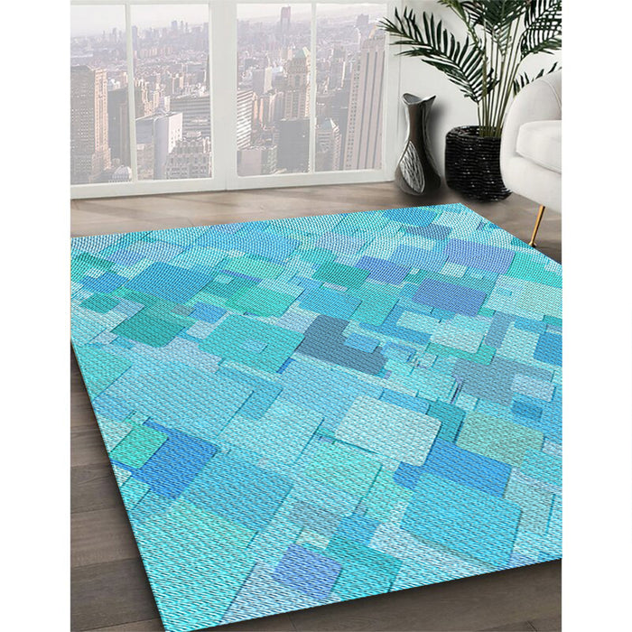 Machine Washable Transitional Bright Turquoise Blue Rug in a Family Room, wshpat818lblu