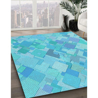 Patterned Bright Turquoise Blue Rug, pat818lblu