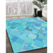 Patterned Bright Turquoise Blue Rug in Family Room, pat818lblu