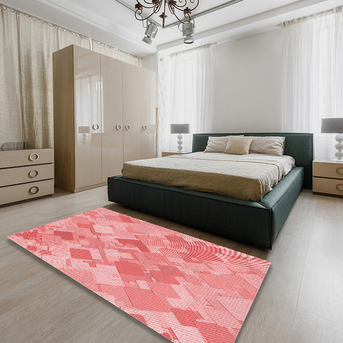 Patterned Pastel Pink Rug in a Bedroom, pat818rd