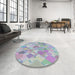 Round Patterned Slate Blue Grey Novelty Rug in a Office, pat818