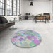 Round Machine Washable Transitional Slate Blue Grey Blue Rug in a Office, wshpat818