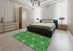 Patterned Deep Emerald Green Rug in a Bedroom, pat819grn