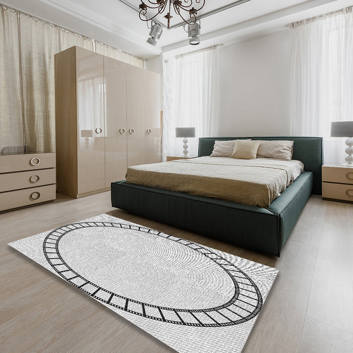 Patterned Off-White Novelty Rug in a Bedroom, pat81