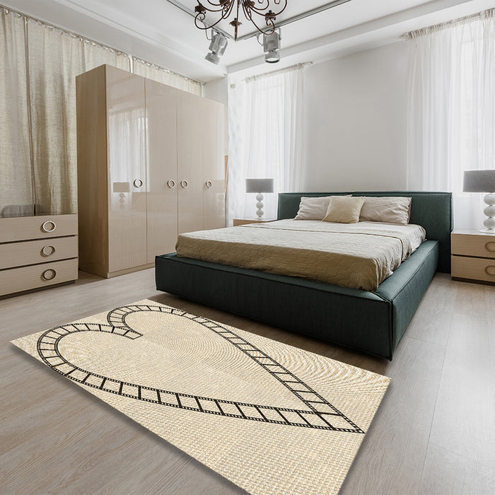 Patterned Moccasin Beige Rug in a Bedroom, pat82brn