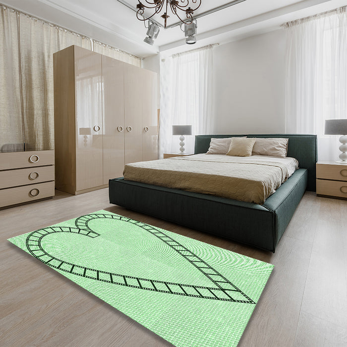 Patterned Mint Green Rug in a Bedroom, pat82grn