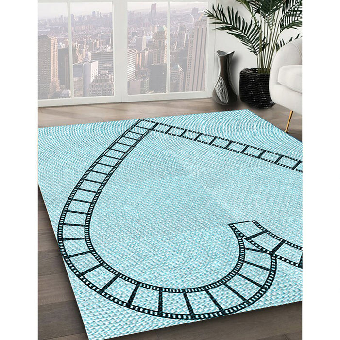 Patterned Electric Blue Rug in Family Room, pat82lblu